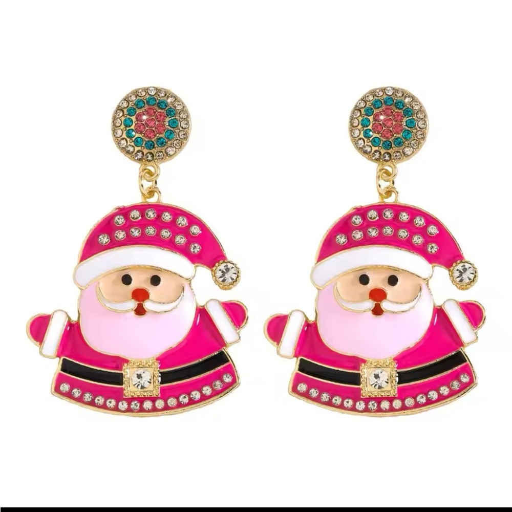 Christmas Pink Santa earrings new
